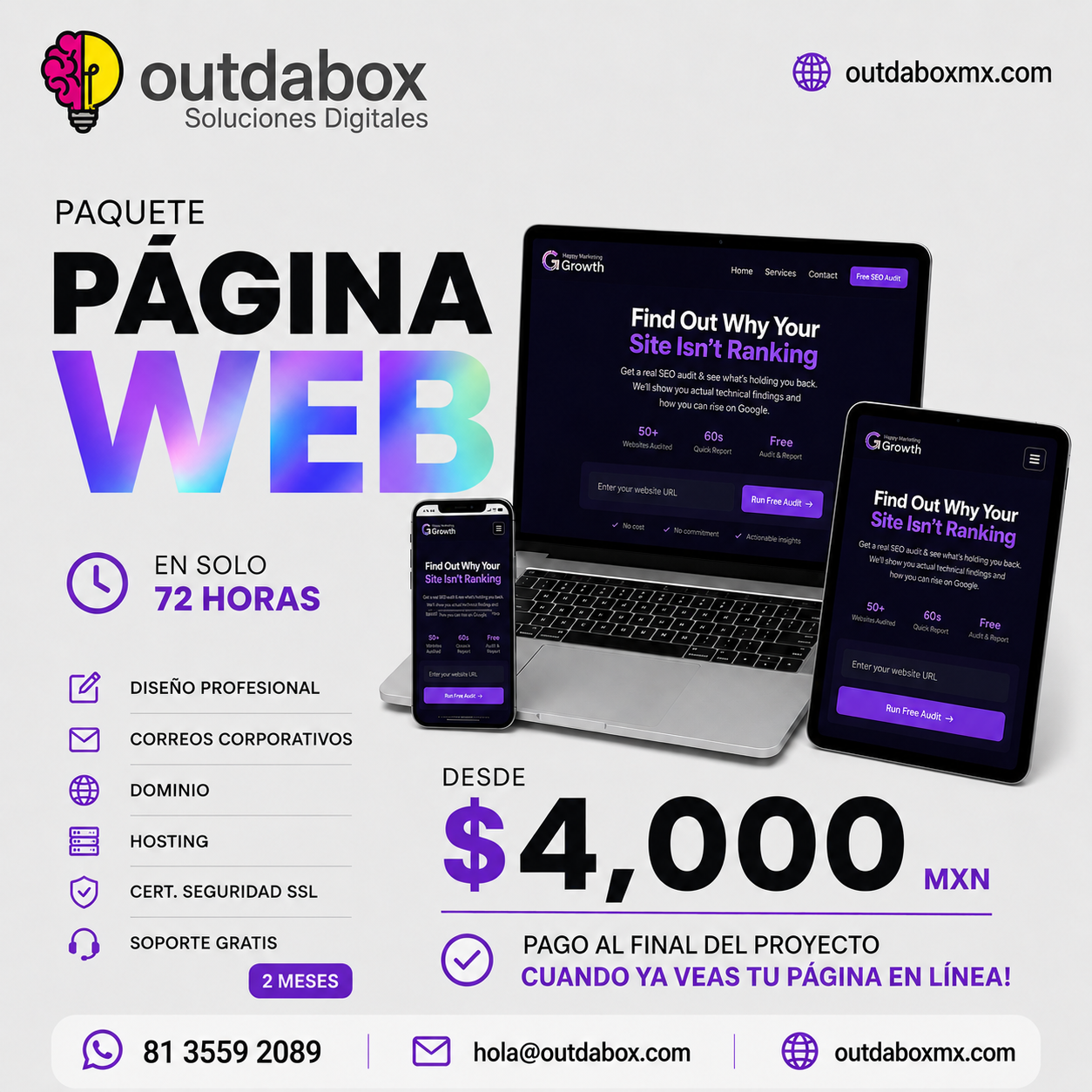 Paquete página web profesional desde 4,000 pesos