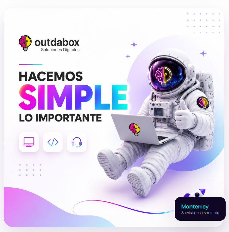 Astronauta Outdabox con laptop